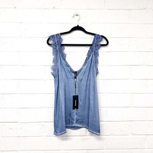 Blue Lace Trim Women's Top